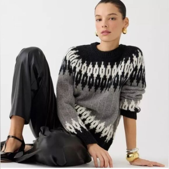 J.Crew Fair Isle Crewneck Sweater, S, Black, Grey, White, Wool, Alpaca - Picture 1 of 10
